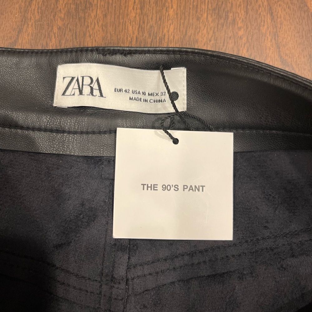 Zara Black Faux Leather The 90’S Wide Leg Pants Size 10 - Picture 13 of 15